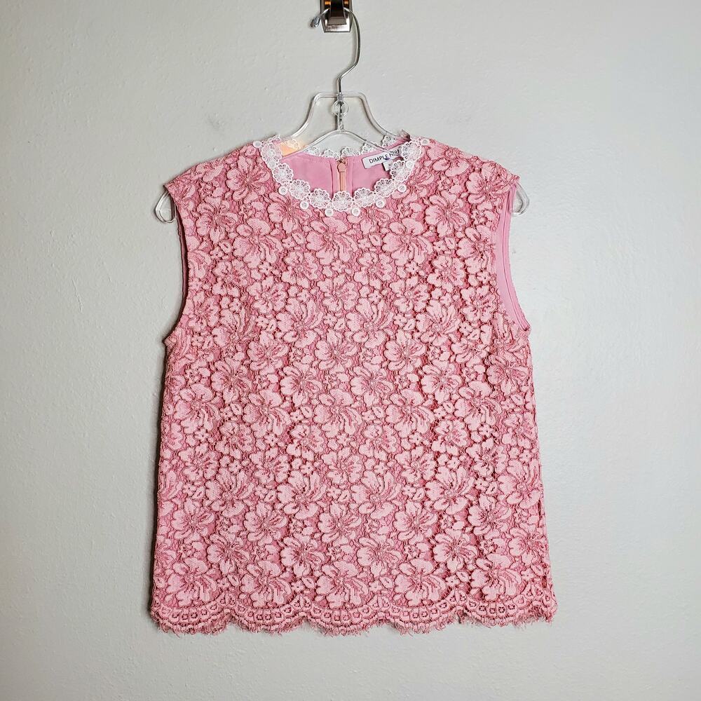 Pink Floral Doily Lace Sleeveless Top Size S Romantic Feminine Fairy Coquette